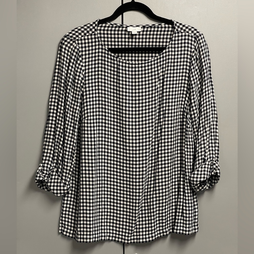 J. Jill Gingham Black and White Checked Blouse Size Large Petite